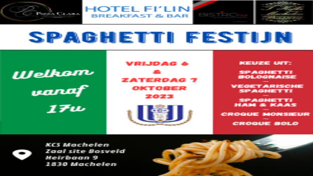 SAVE THE DATE: Jaarlijkse spaghettifestijn op 6 & 7 oktober